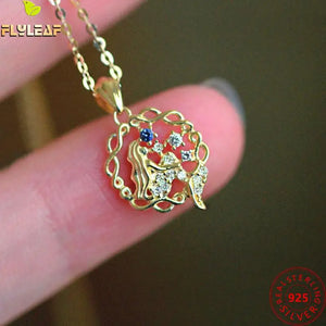 14k Zircon Mermaid Necklace 925 Sterling Silver Fairy