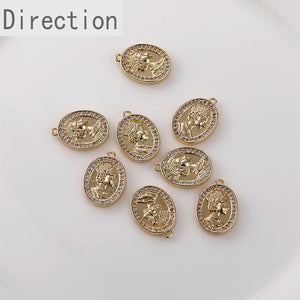 14k Gold Retro Queen Zircon Pendant DIY Jewelry Making Materials