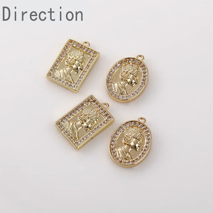 14k Gold Retro Queen Zircon Pendant DIY Jewelry Making Materials