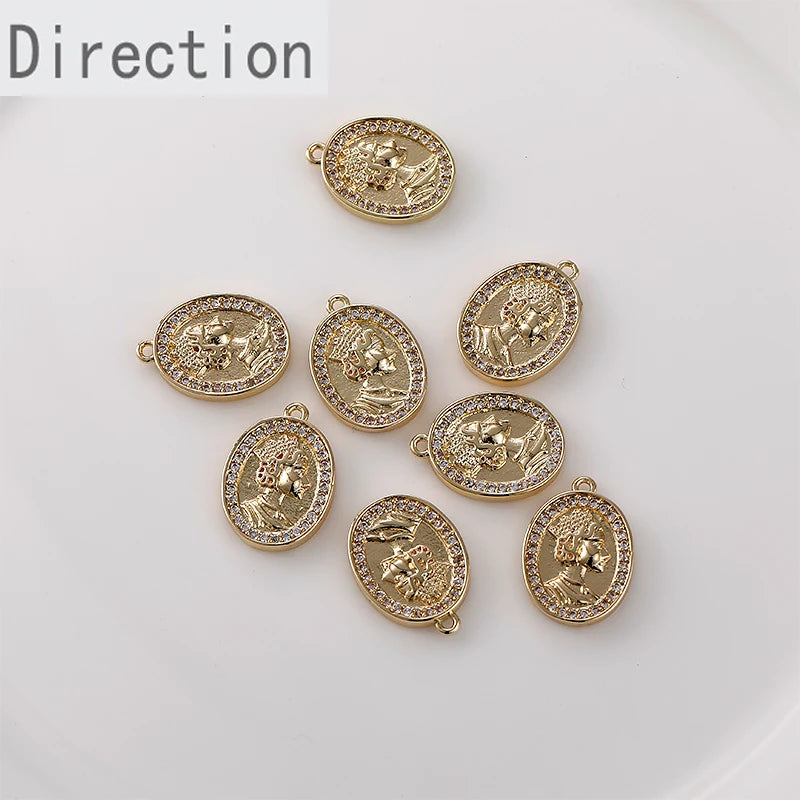 14k Gold Retro Queen Zircon Pendant DIY Jewelry Making Materials