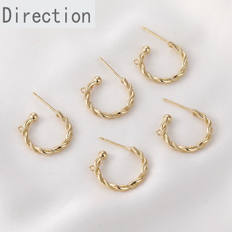 14k Gold-covered Twisted Twist C-shaped Earrings
