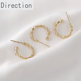 14k Gold-covered Twisted Twist C-shaped Earrings
