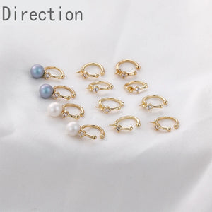 14k Gold-plated Ear Clip with Zircon & Pearl DIY Earring Material