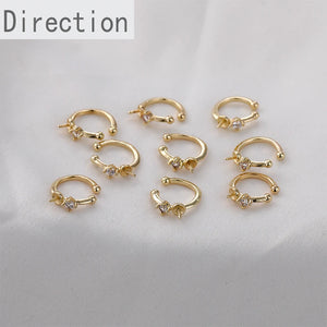 14k Gold-plated Ear Clip with Zircon & Pearl DIY Earring Material