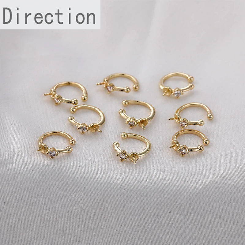 14k Gold-plated Ear Clip with Zircon & Pearl DIY Earring Material