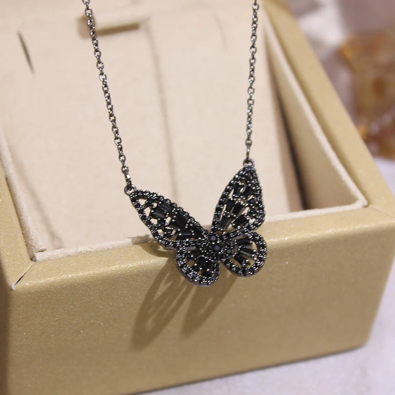 14k Plated Butterfly Necklace Bling Zircon Women Wedding Pendant