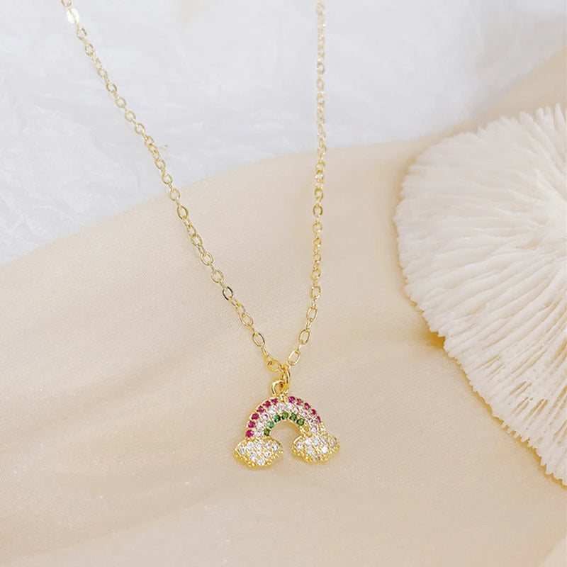 Colorful Rainbow Zircon Necklace 14k Plated Lady Charm Clavicle Jewelry Gift