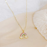 Colorful Rainbow Zircon Necklace 14k Plated Lady Charm Clavicle Jewelry Gift