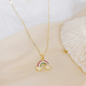 Colorful Rainbow Zircon Necklace 14k Plated Lady Charm Clavicle Jewelry Gift
