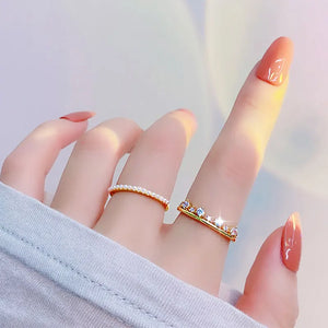 14k Plated Adjustable Pearl Rings Set - Elegant Feminine Gift