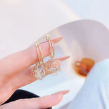 14k Plated Geometry Cube Ear Stud Hollow Out Plant Water Drop Earrings