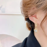 14k Plated Geometry Cube Ear Stud Hollow Out Plant Water Drop Earrings