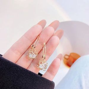 14k Plated Geometry Cube Ear Stud Hollow Out Plant Water Drop Earrings