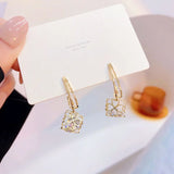 14k Plated Geometry Cube Ear Stud Hollow Out Plant Water Drop Earrings