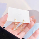 14k Plated Geometry Cube Ear Stud Hollow Out Plant Water Drop Earrings