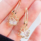 14k Plated Geometry Cube Ear Stud Hollow Out Plant Water Drop Earrings