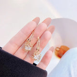 14k Plated Geometry Cube Ear Stud Hollow Out Plant Water Drop Earrings