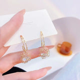 14k Plated Geometry Cube Ear Stud Hollow Out Plant Water Drop Earrings