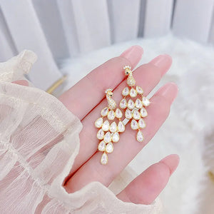 14k Plated Peacock Earrings with Zircon Inlay