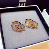 14k Plating Round Shine Earrings Charm Delicate Ear Stud Lady Jewelry