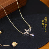 14k Wave Heartbeat Necklace Zircon Star Choker for Women