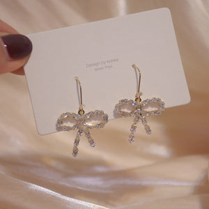 14k Diamond Zircon Bow Earrings for Ladies Party Jewelry