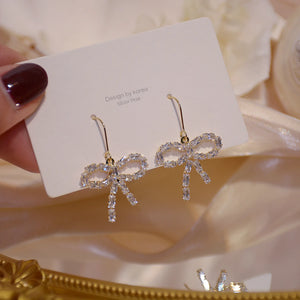 14k Diamond Zircon Bow Earrings for Ladies Party Jewelry