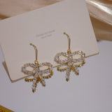 14k Diamond Zircon Bow Earrings for Ladies Party Jewelry