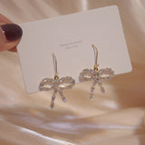 14k Diamond Zircon Bow Earrings for Ladies Party Jewelry