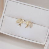 14k Ginkgo Biloba CZ Crystal Stud Earrings Wedding Jewelry Accessorie