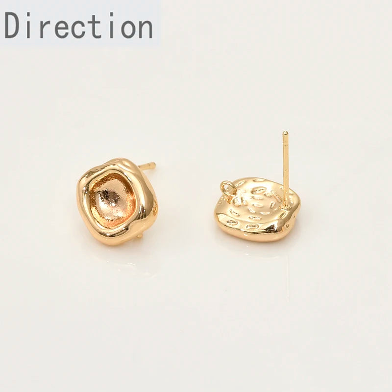 14k Plated Square Concave Strap Earrings Pearl Ear Jewelry