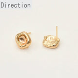 14k Plated Square Concave Strap Earrings Pearl Ear Jewelry