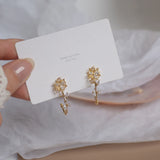 14k Gold Plated Crystal Flower Stud Earrings for Women