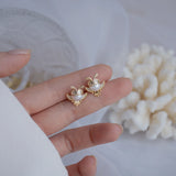 Crystal Pearl Owl Stud Earrings 14k Plated Holiday Party Jewelry