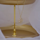 14k Gold Plated Leaf Short Necklace with Zircon Stones