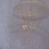 14k Gold Plated Leaf Short Necklace with Zircon Stones