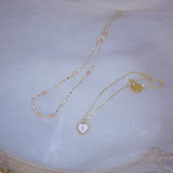 14k Plated Pearl Love Necklace Two-piece Chain Short Necklaces for Women