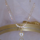 14k Plated Pearl Love Necklace Two-piece Chain Short Necklaces for Women