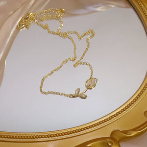 14k Opal Rose Flower Pendant Necklace with Zircon - Fine Jewelry