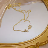14k Opal Rose Flower Pendant Necklace with Zircon - Fine Jewelry