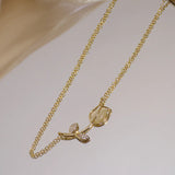 14k Opal Rose Flower Pendant Necklace with Zircon - Fine Jewelry