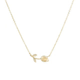 14k Opal Rose Flower Pendant Necklace with Zircon - Fine Jewelry