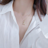14k Plated Zircon 3D Moving Bear Short Necklaces for Woman