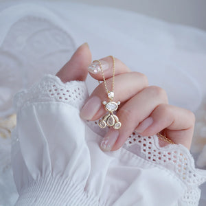 14k Plated Zircon 3D Moving Bear Short Necklaces for Woman