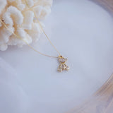14k Plated Zircon 3D Moving Bear Short Necklaces for Woman