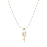 14k Gold Plated Diamond Lock Leaf Clover Key Pendant Necklace