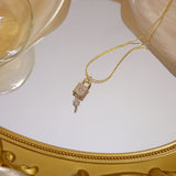14k Gold Plated Diamond Lock Leaf Clover Key Pendant Necklace