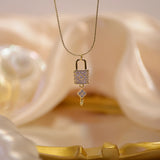14k Gold Plated Diamond Lock Leaf Clover Key Pendant Necklace
