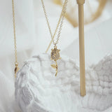 14k Rose Flower Necklace with Micro-inlaid Zircon
