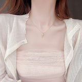 14k Rose Flower Necklace with Micro-inlaid Zircon